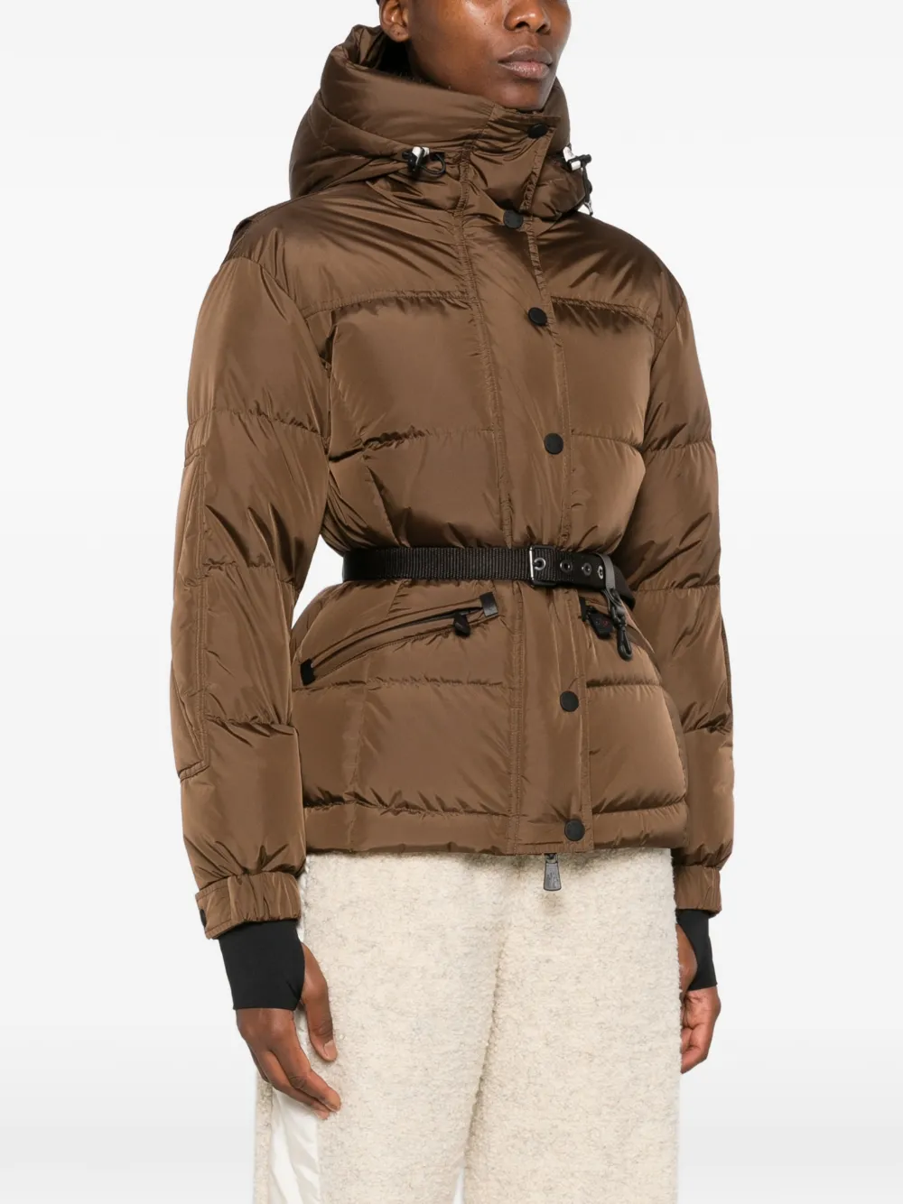 Moncler Grenoble Jack met capuchon en ceintuur Bruin