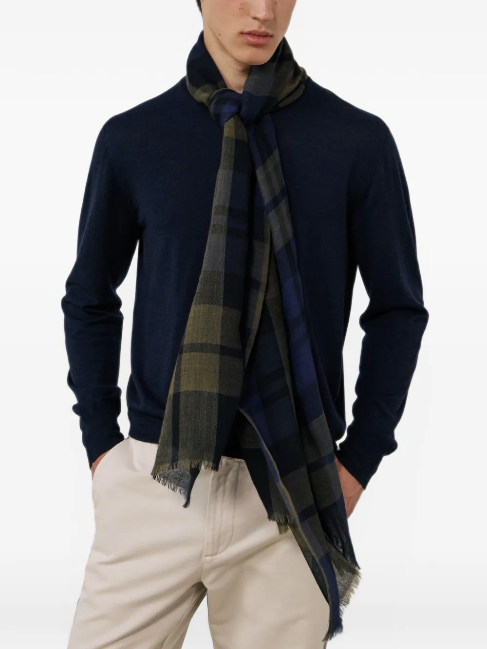 HARTFORD Tartan check-pattern frayed scarf - Blau