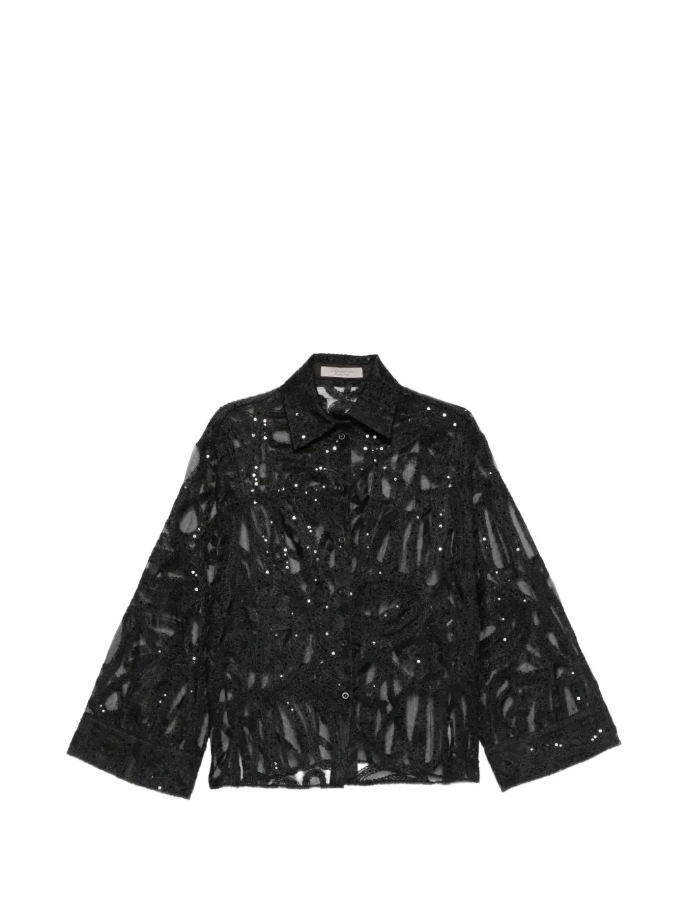 D.Exterior chemise ornée de sequins à superposition en dentelle - Noir D.Exterior chemise ornée de sequins à superposition en dentelle - Noir