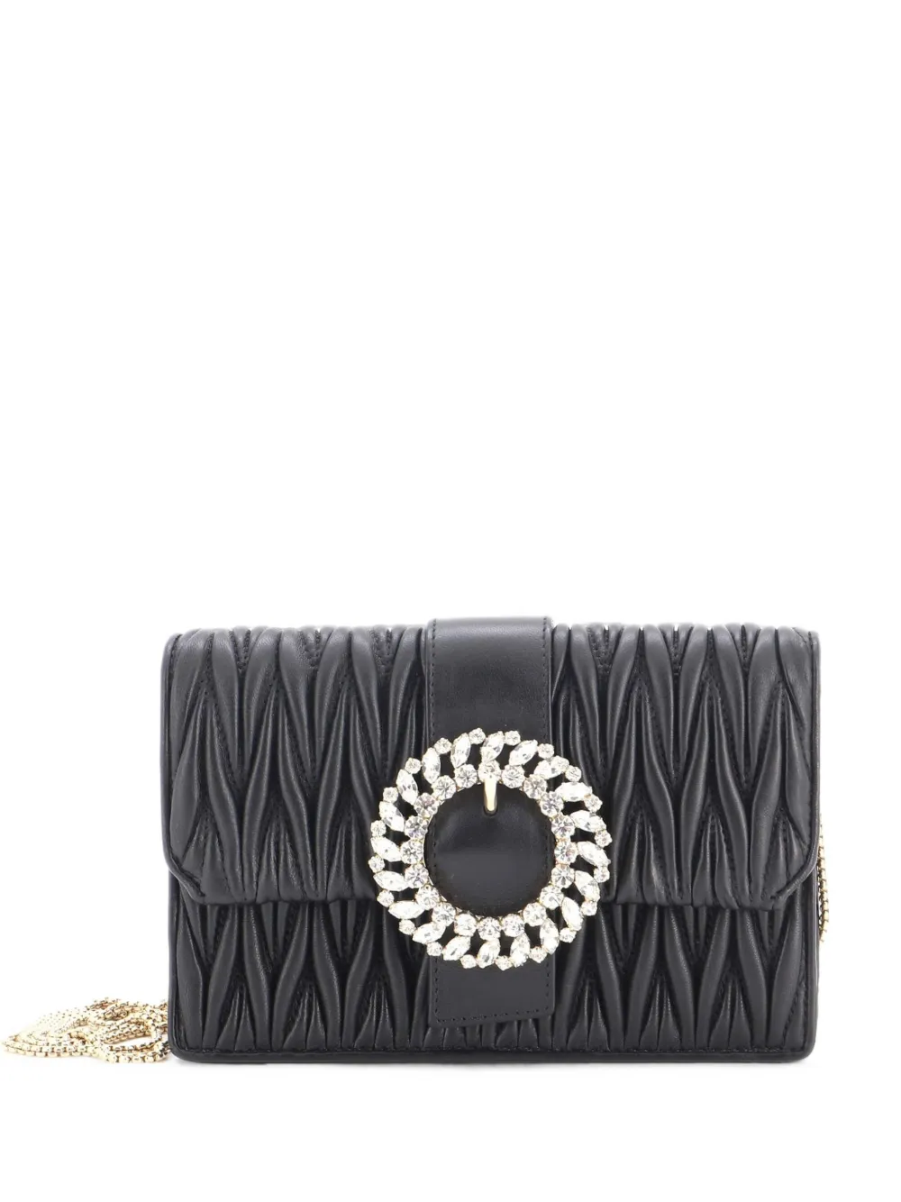 Miu Miu Pre-Owned Crystal Buckle Flap Crossbody Bag Matelasse Leather Small shoulder bag - Black
