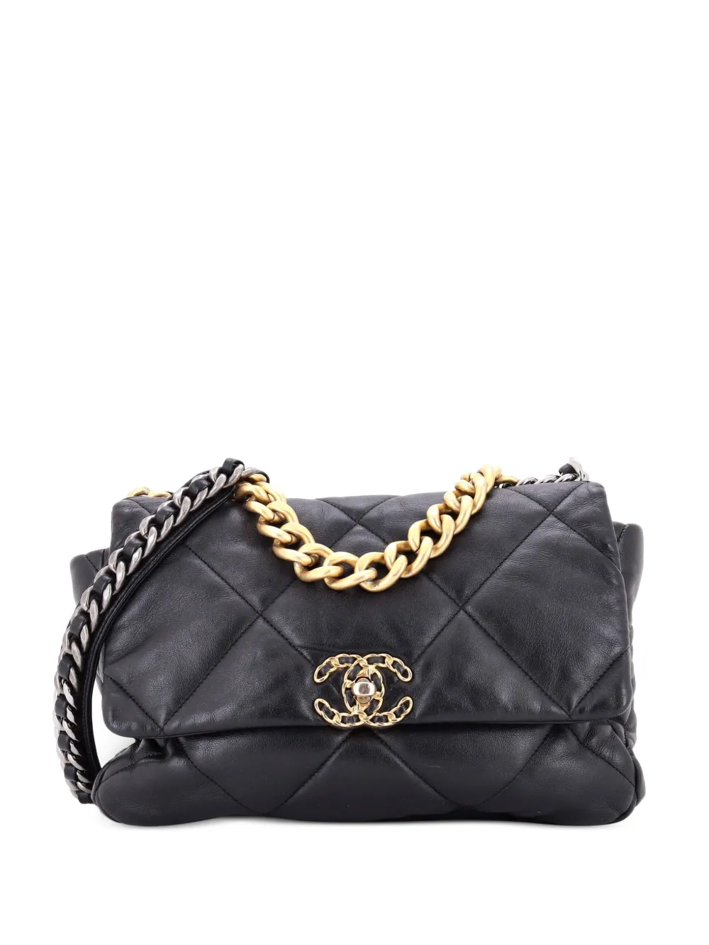 CHANEL Pre-Owned Borsa a tracolla 19 grande in pelle trapuntata con battente - Nero