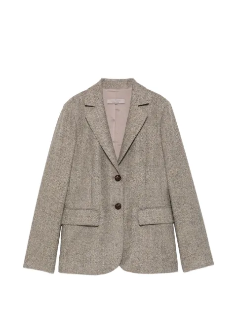 D.Exterior herringbone single-breasted blazer