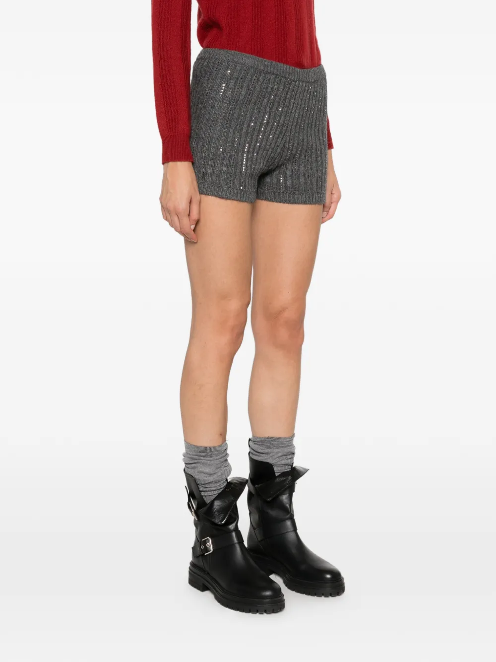 TWINSET sequin-embellished ribbed shorts Grijs