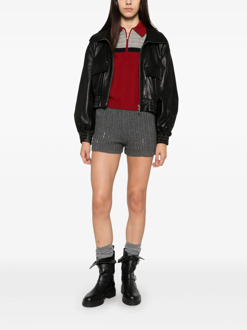 TWINSET sequin-embellished ribbed shorts Grijs