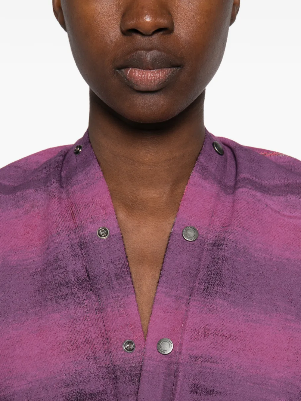 Haikure Shona check-pattern V-neck shirt Paars