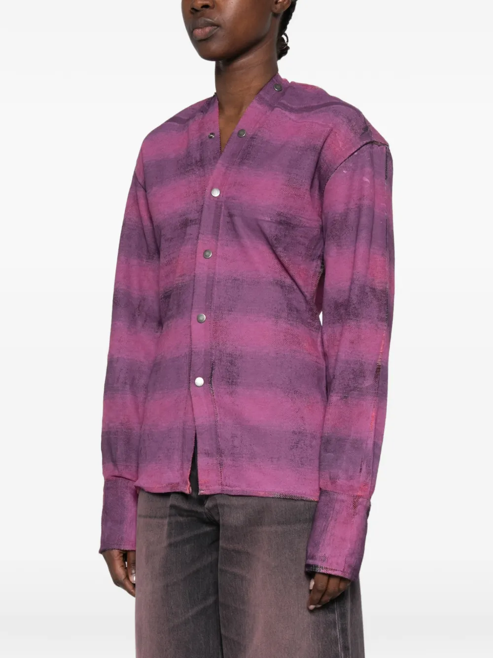 Haikure Shona check-pattern V-neck shirt Paars