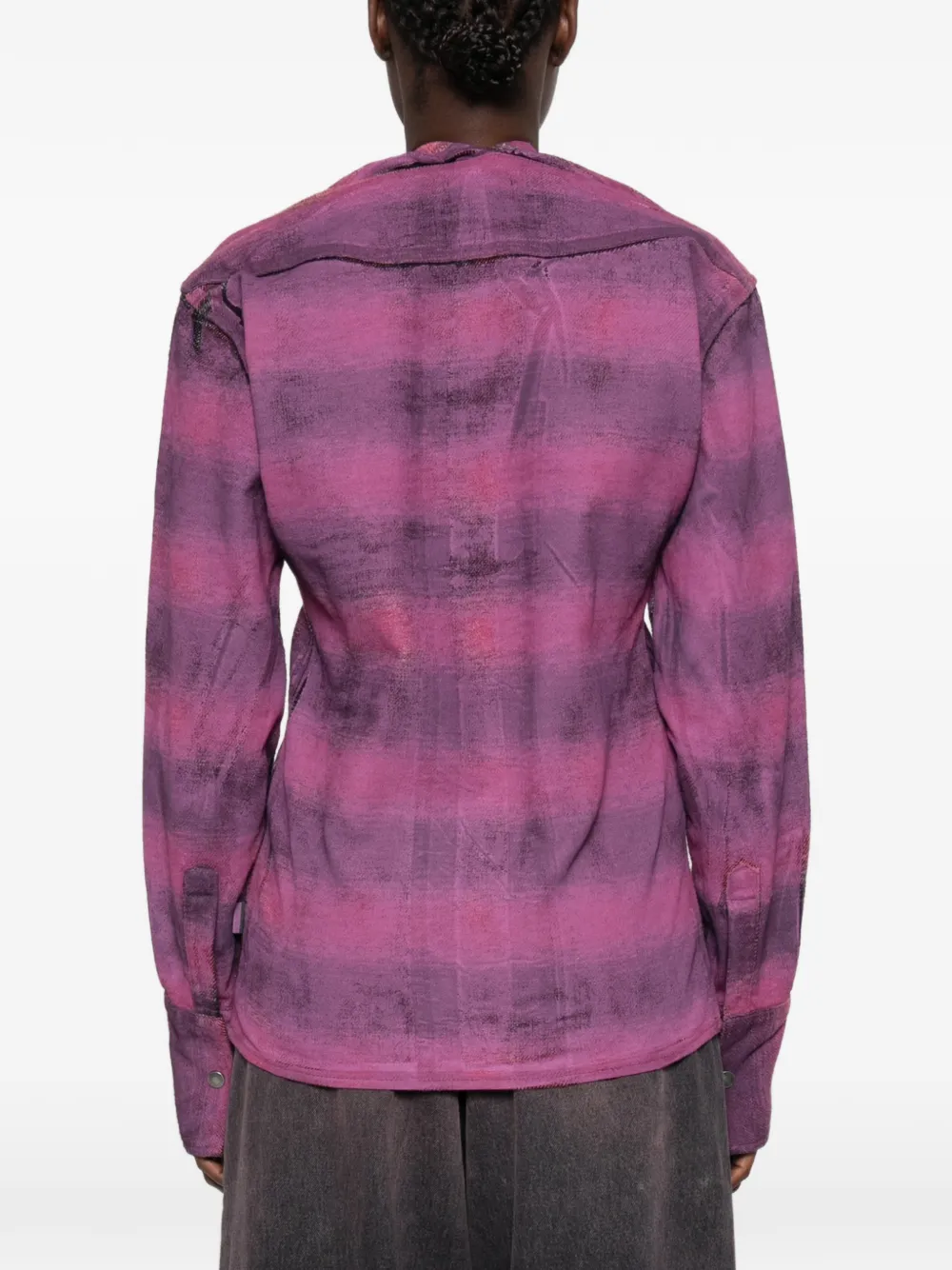Haikure Shona check-pattern V-neck shirt Paars