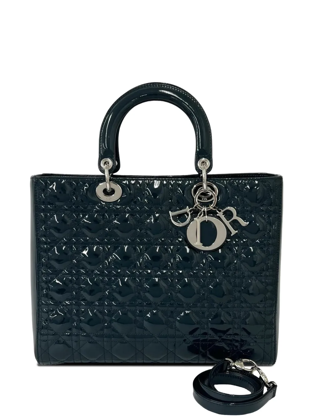 Christian Dior Pre-Owned grand sac à main Lady Dior Cannage verni (2000-2026) - Vert Christian Dior Pre-Owned grand sac à main Lady Dior Cannage verni (2000-2026) - Vert