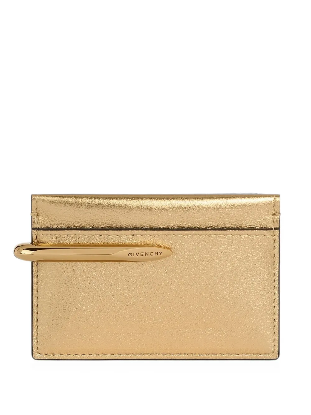 Givenchy Pinch Card Holder In Laminated Leather In Gold