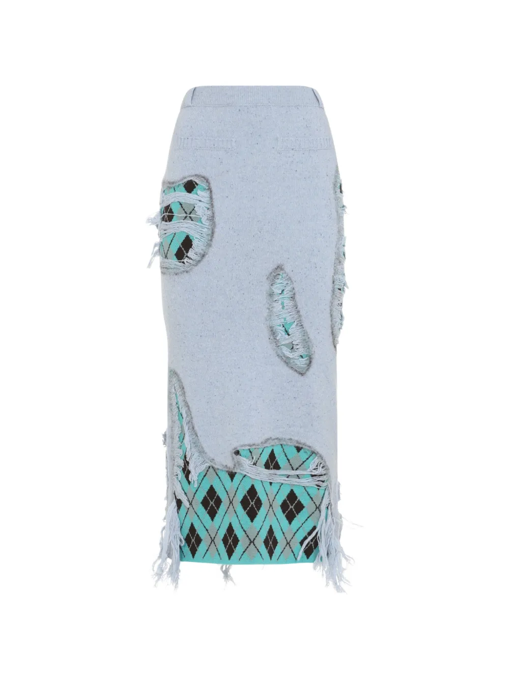 Moschino argyle-intarsia distressed-effect skirt - Bleu Moschino argyle-intarsia distressed-effect skirt - Bleu
