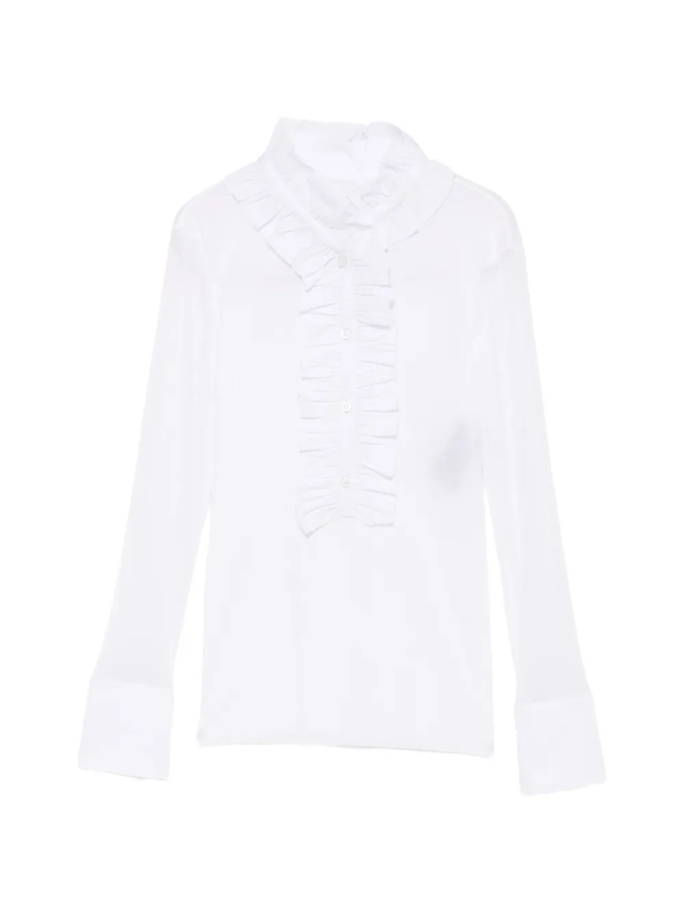 D.Exterior ruffled long-sleeve blouse - White