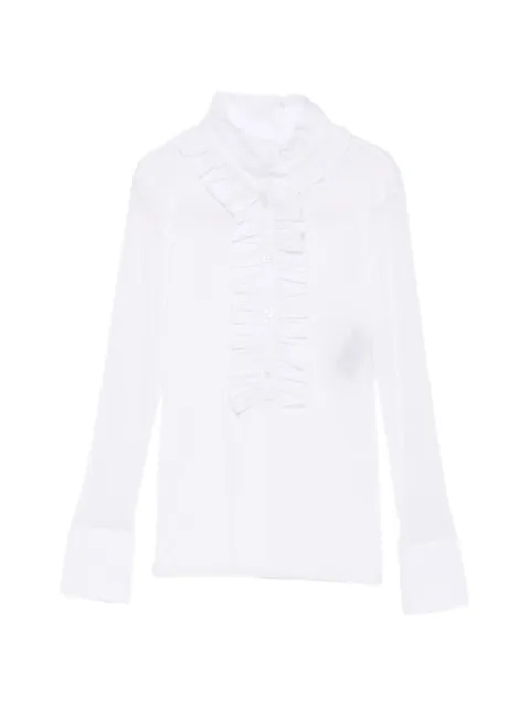 D.Exterior ruffled long-sleeve blouse