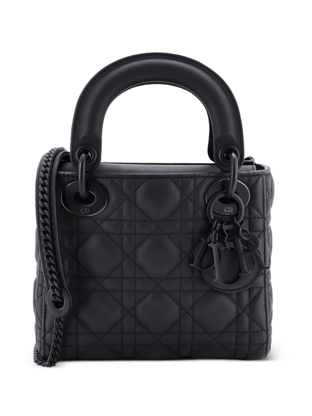 Christian Dior Pre-Owned Mini Ultra Matte Lady Dior Cannage Schultertasche mit Kette - Schwarz