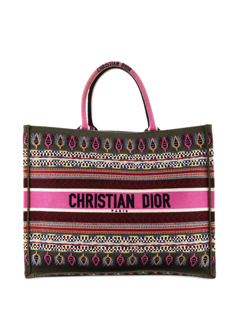 Christian Dior Pre-Owned grand sac cabas Book en toile brodée - Vert Christian Dior Pre-Owned grand sac cabas Book en toile brodée - Vert