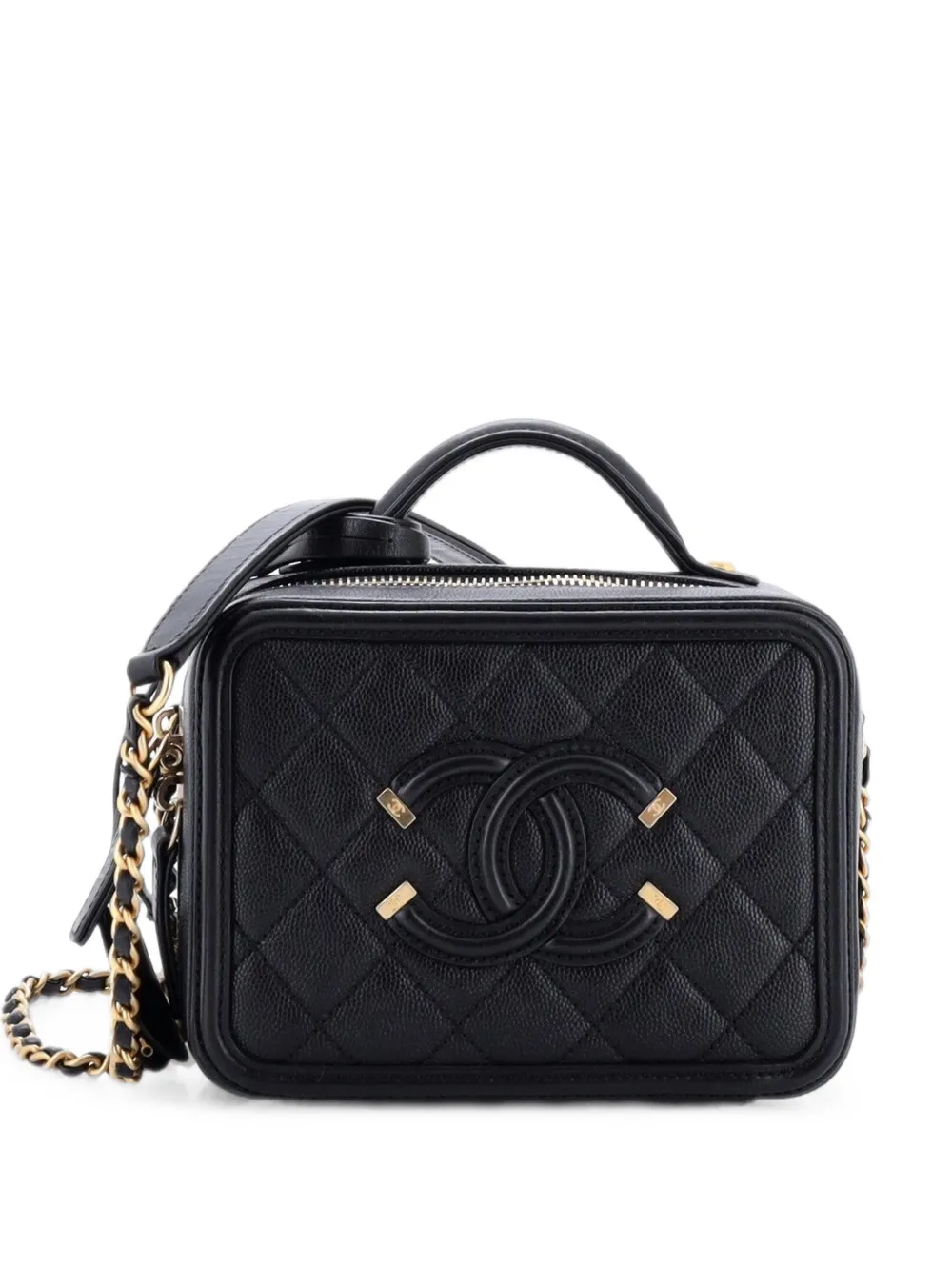 CHANEL Pre-Owned Filigree Vanity Case Quilted Caviar Small satchel - Nero