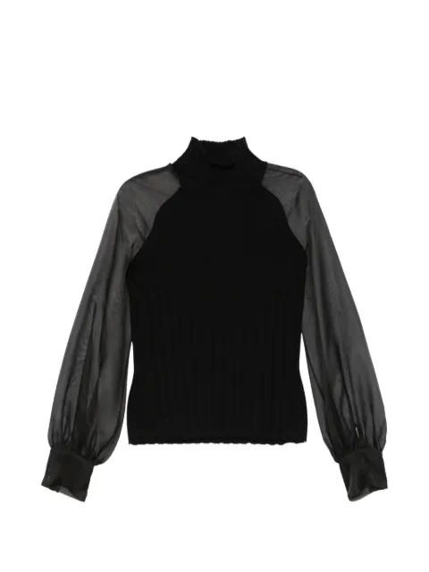 D.Exterior sheer-sleeve ribbed-knit sweater