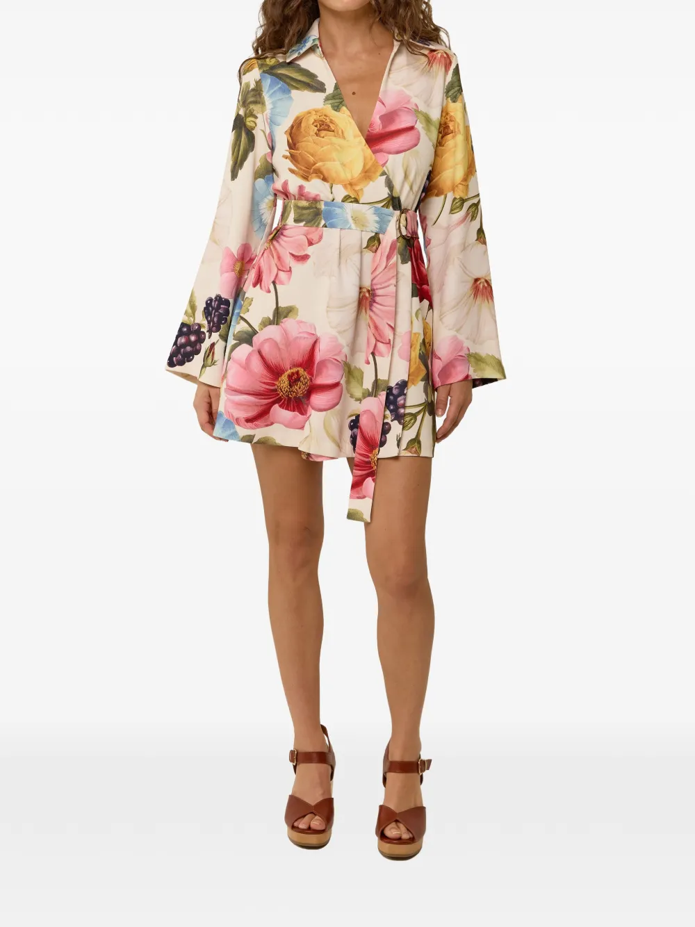 PALM. NOOSA Quieta floral-print wrap mini dress - Neutrals