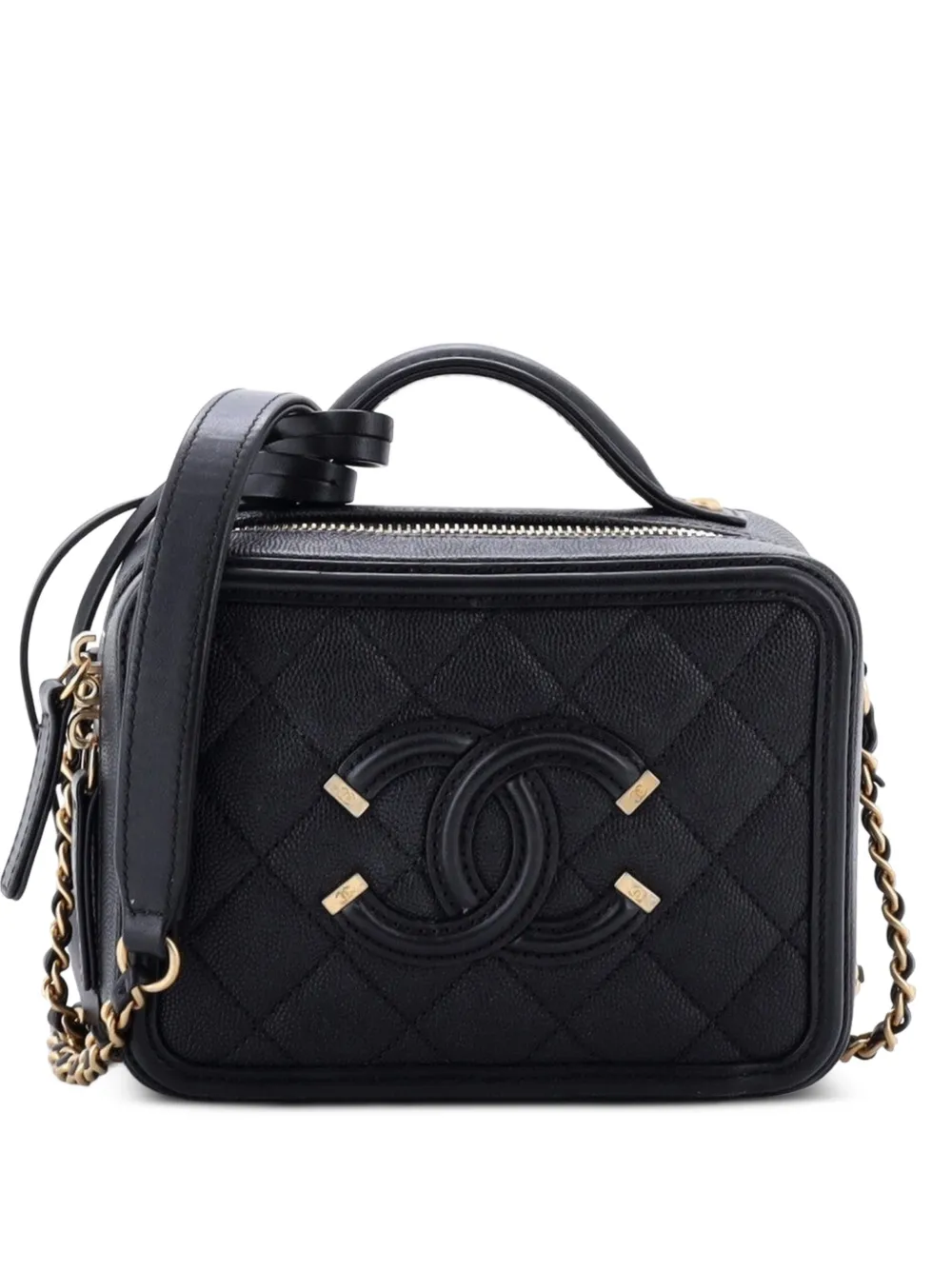 CHANEL Pre-Owned Borsa a tracolla Filigree Vanity Case piccola in pelle Caviar trapuntata - Nero
