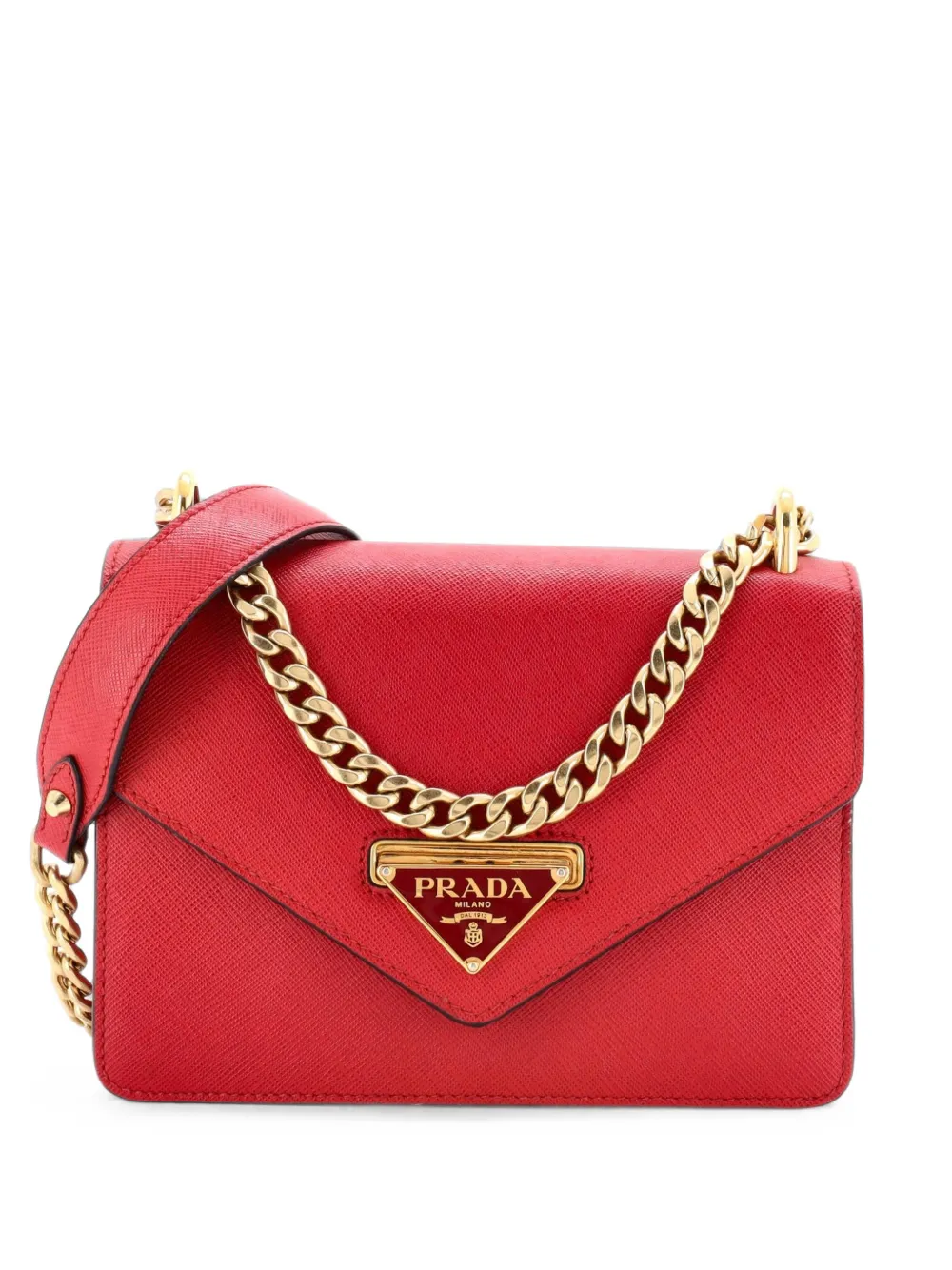 Prada Pre-Owned Envelope Flap Chain Shoulder bag Saffiano Leather Small crossbody bag - Rosso