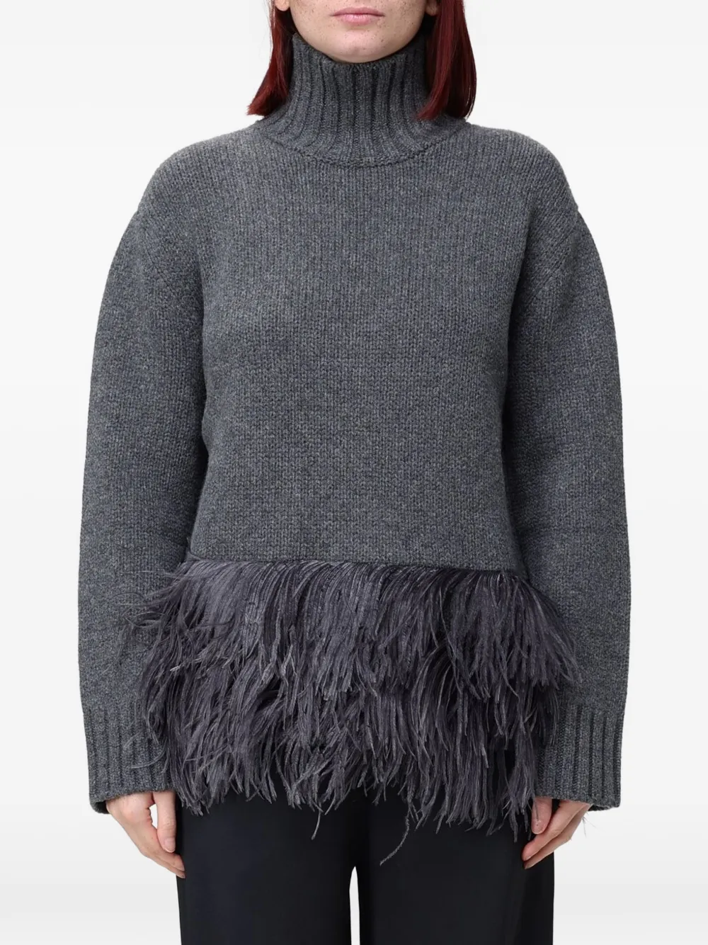 Fabiana Filippi feather-trim turtleneck sweater - Grigio