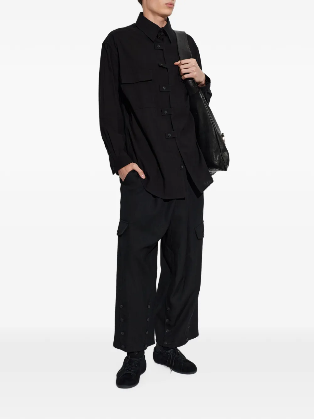 Yohji Yamamoto Overhemd met knooplipje en zakken Zwart