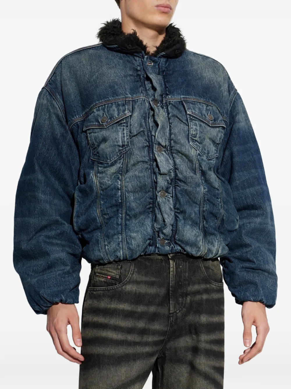 Diesel Gesmockt denim jack Blauw