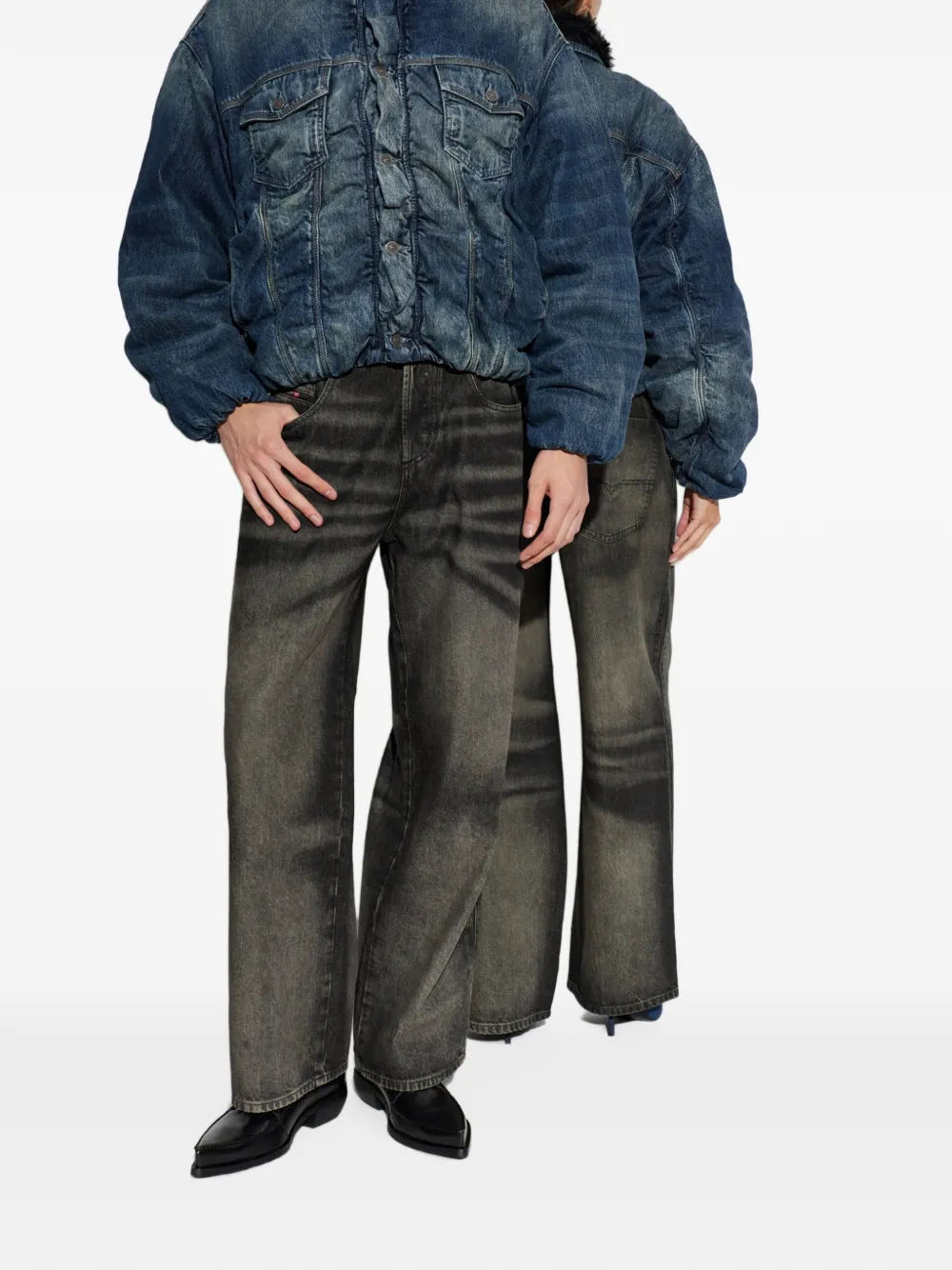 Diesel Gesmockt denim jack Blauw