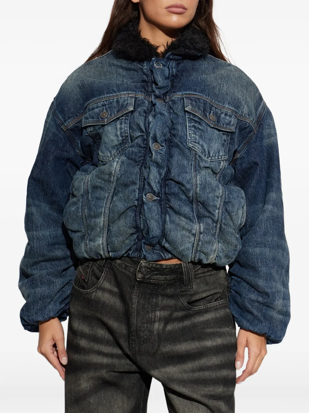 Diesel Gesmockt denim jack Blauw