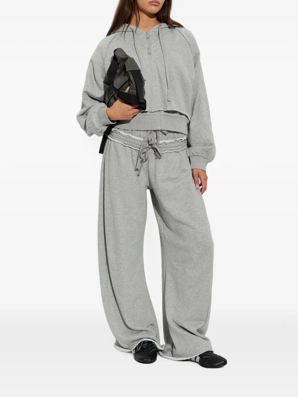 adidas frayed-edge wide-leg track pants Grijs