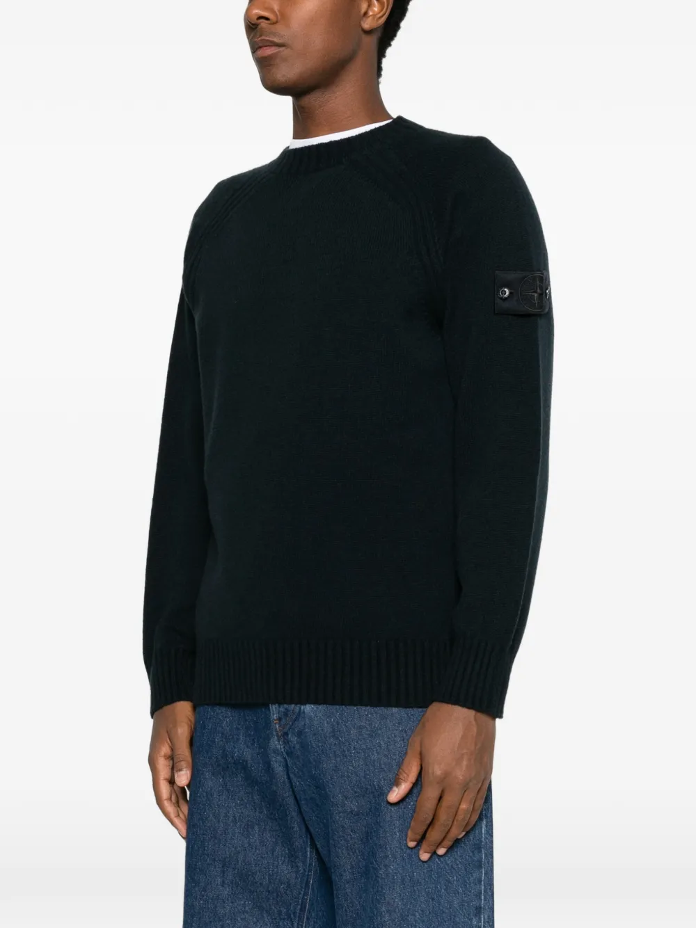 Stone Island logo-patch raglan-sleeve sweater Blauw