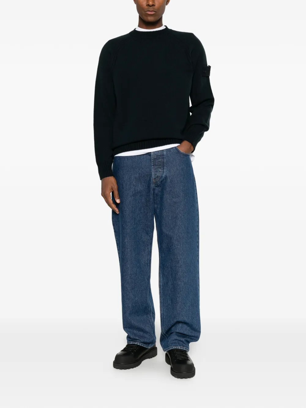 Stone Island logo-patch raglan-sleeve sweater Blauw