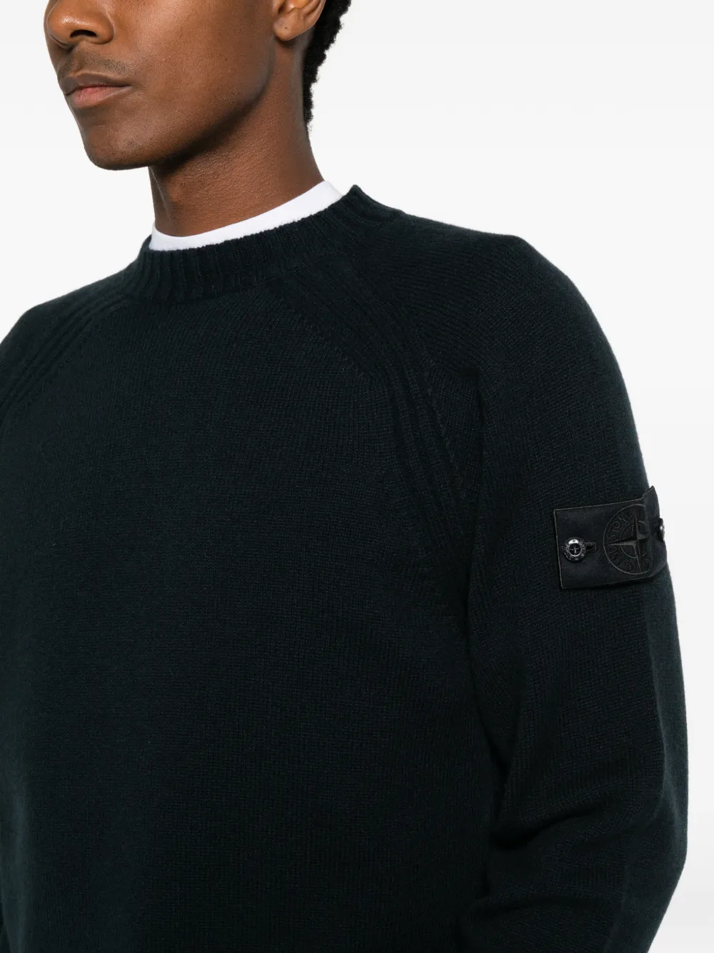 Stone Island logo-patch raglan-sleeve sweater Blauw