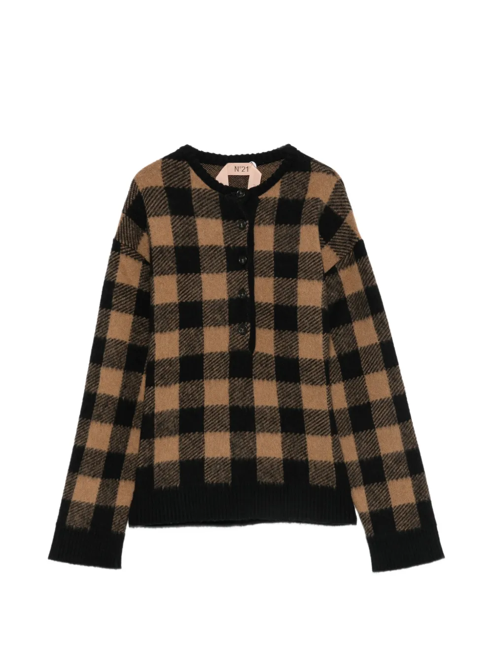 Nº21 check-pattern button-up sweater - Marrone
