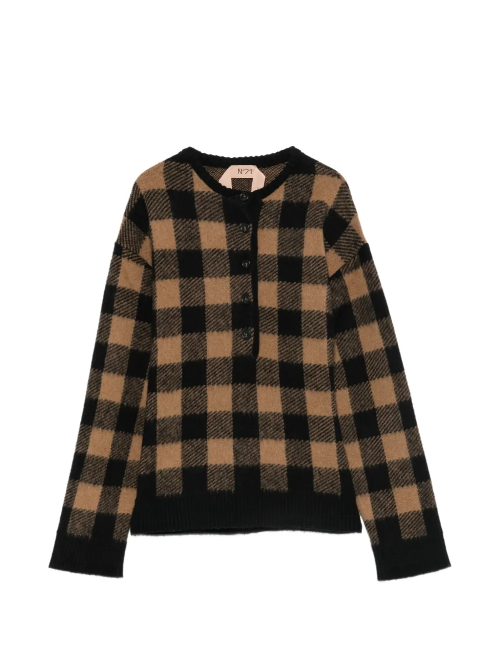 Nº21 check-pattern button-up sweater - Marron Nº21 check-pattern button-up sweater - Marron