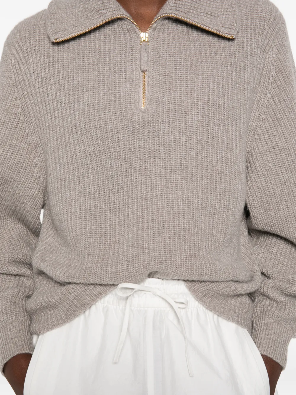 Ftc Ribgebreide trui met rits Beige
