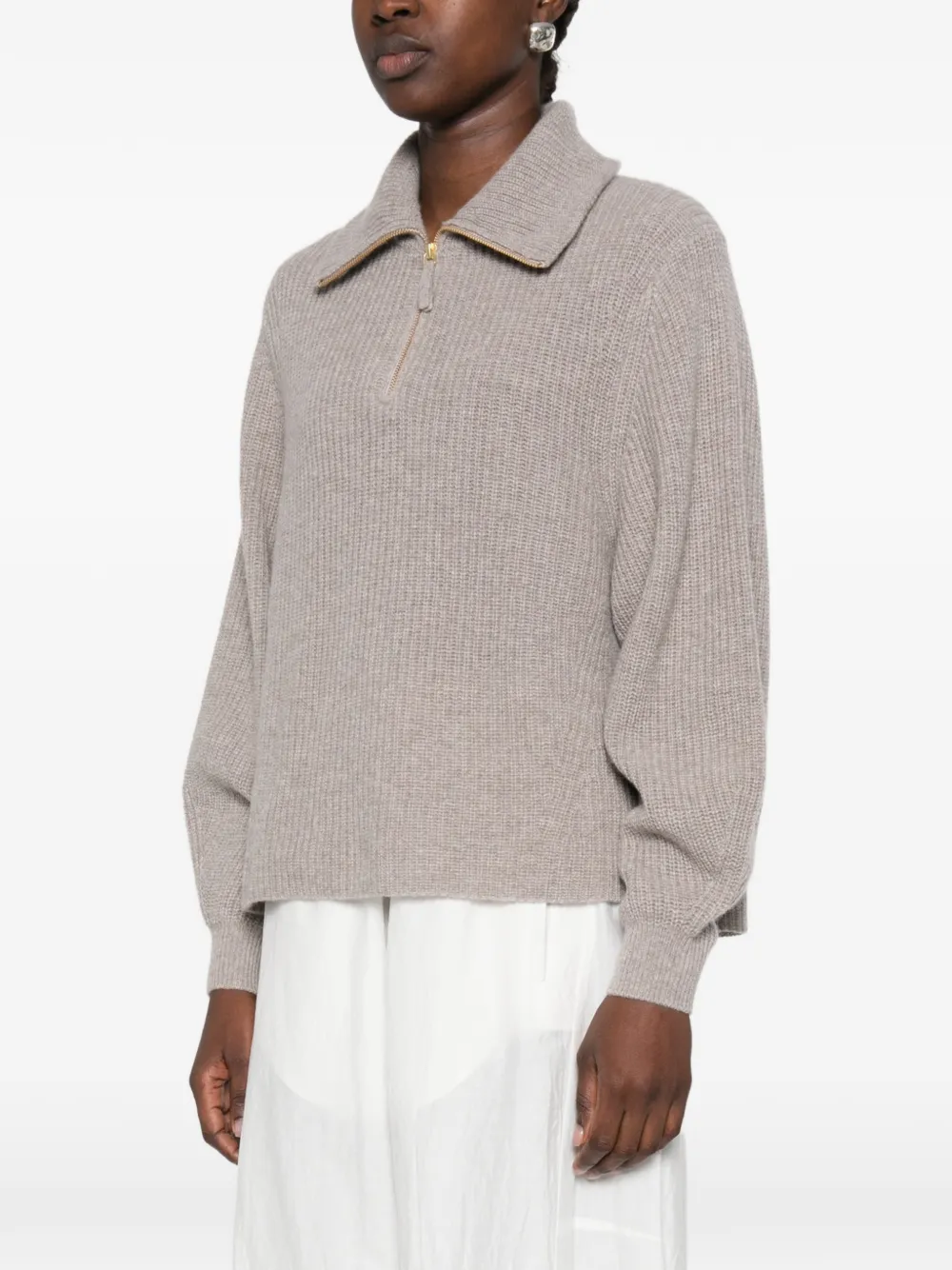 Ftc Ribgebreide trui met rits Beige