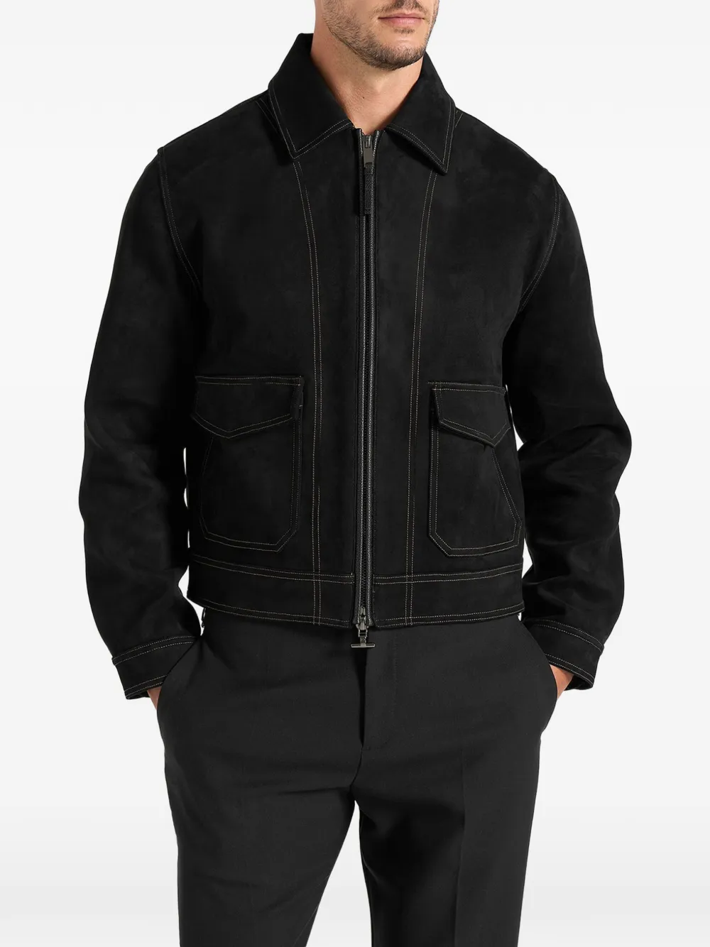 Manière De Voir Vince suede contrast-stitch jacket Black
