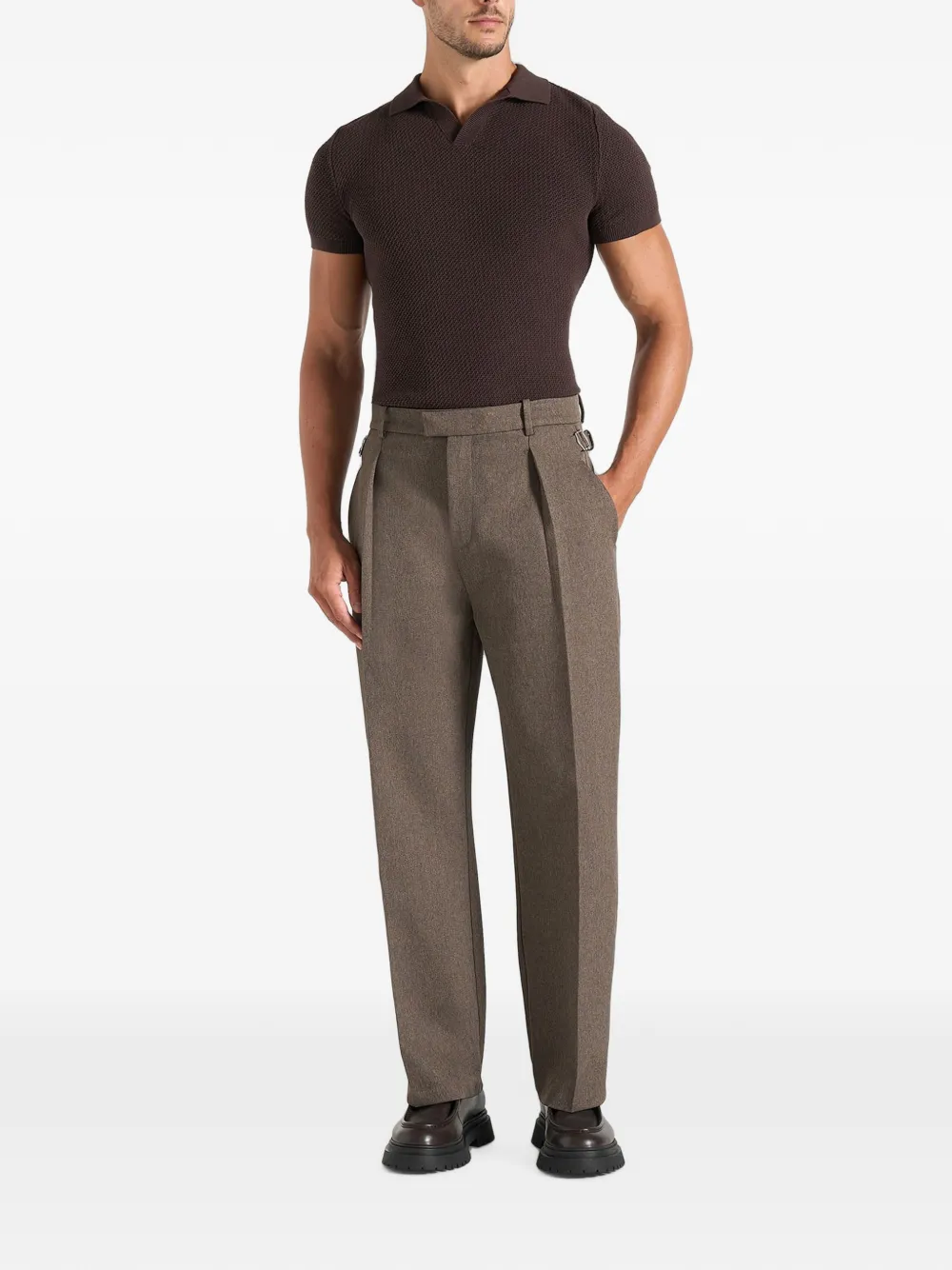 Manière De Voir Dorian ruimvallende pantalon met textuur en plooien Bruin
