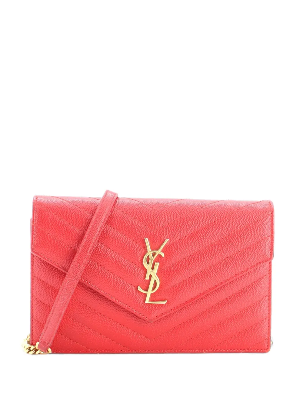 Saint Laurent Pre-Owned Classic Monogram Wallet on Chain Matelasse Chevron Leather Small crossbody bag - Rosso