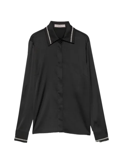D.Exterior embellished-trim shirt