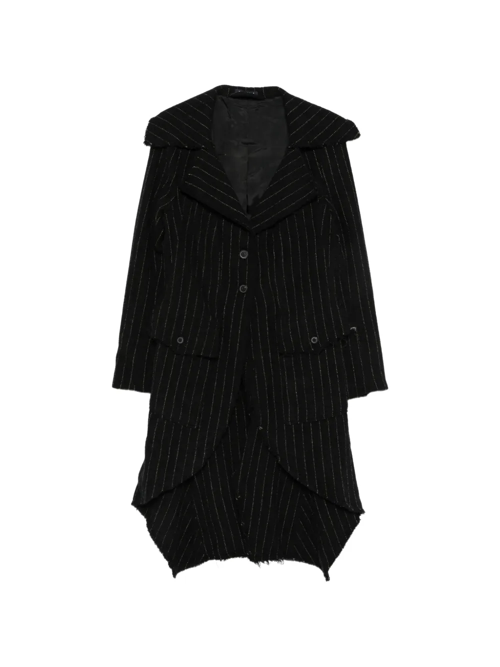 Rundholz Pinstripe-pattern Raw-edge Coat In Black