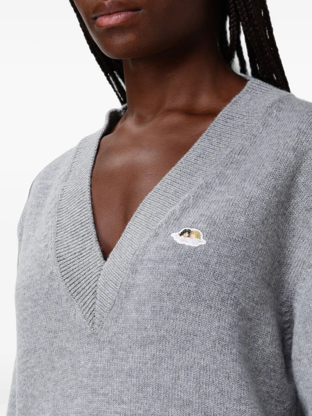 Fiorucci Angels patch V-neck sweater Grijs