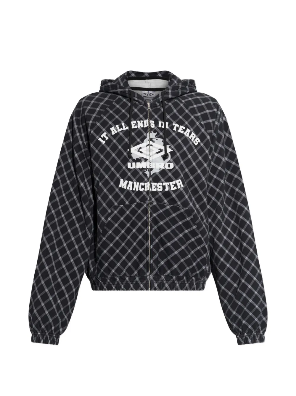 Umbro Plaid-pattern Zip-up Hoodie In Black