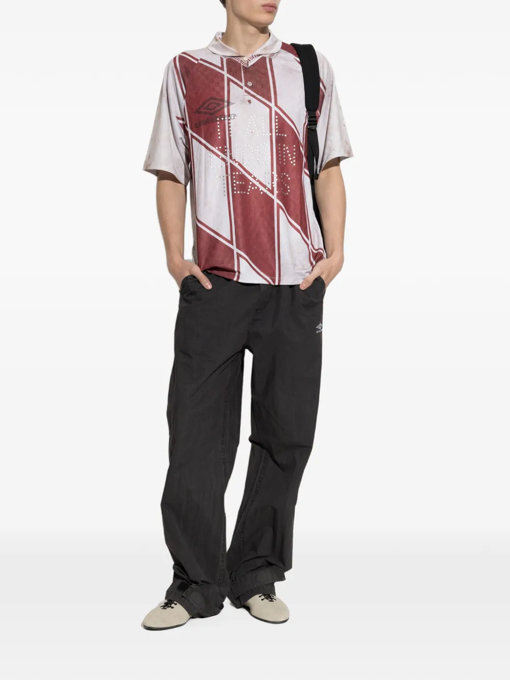 UMBRO diamond-print studded polo shirt Rood