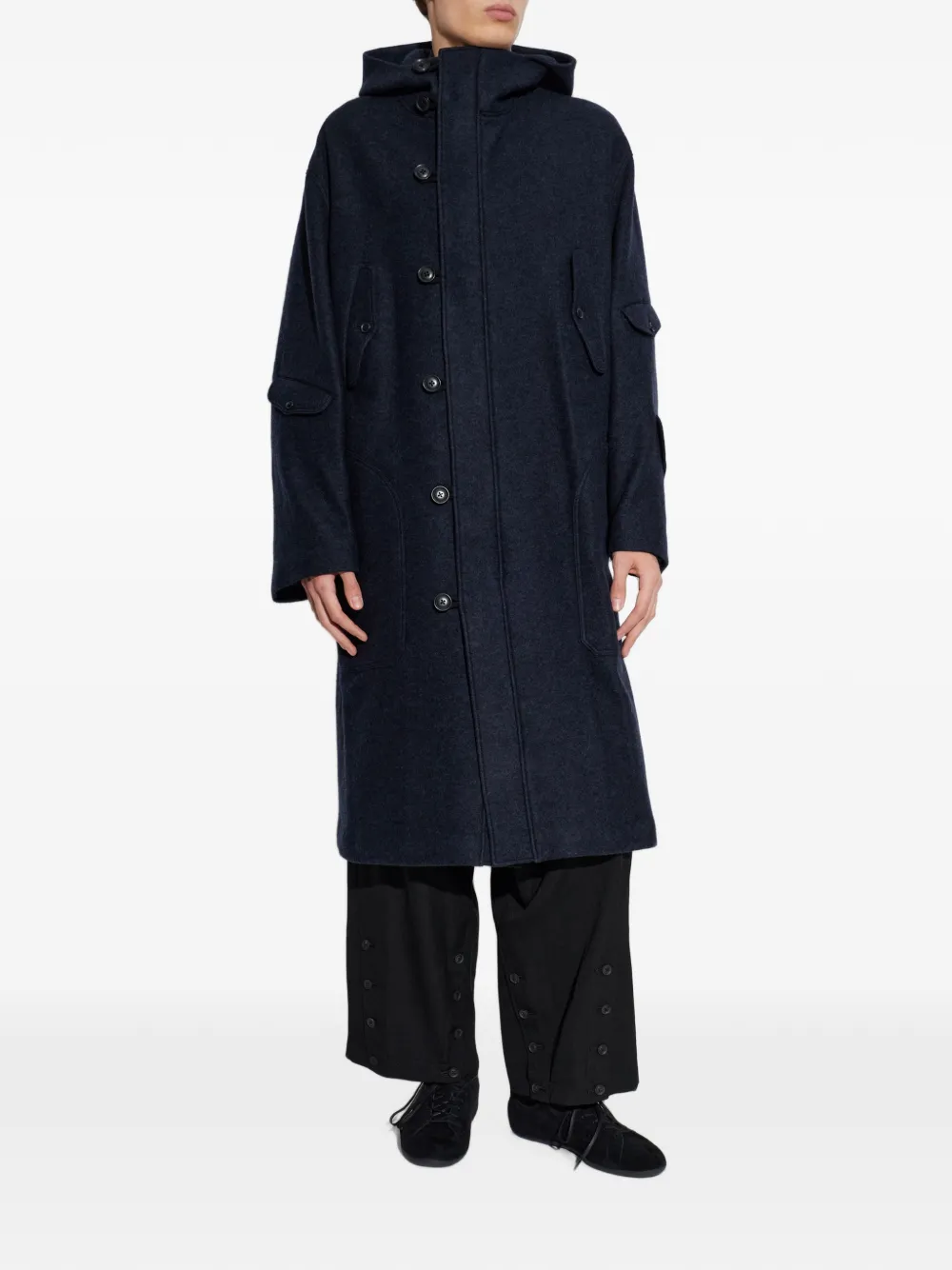 Yohji Yamamoto Jas met capuchon Blauw