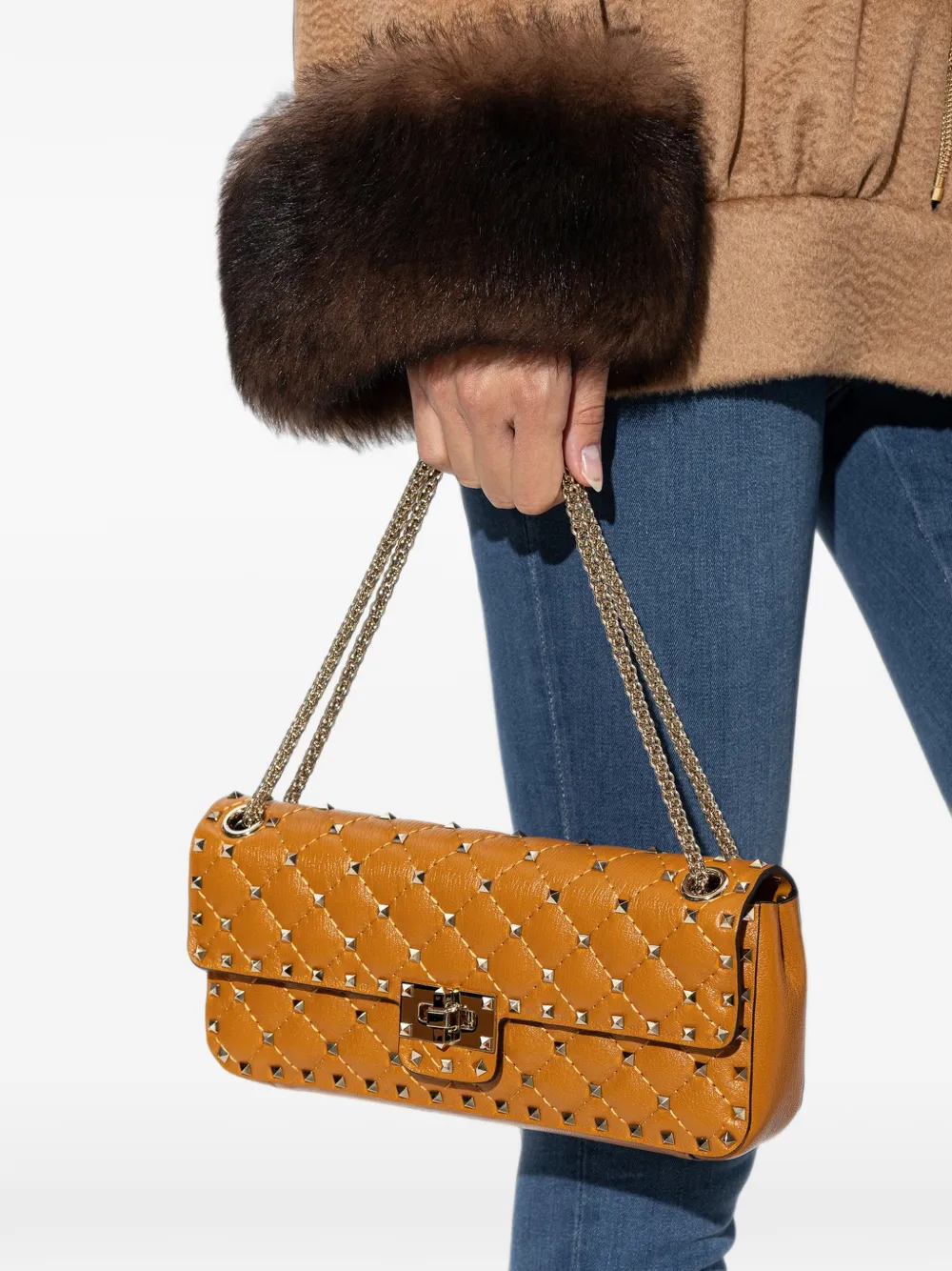 Valentino Garavani Rockstud Spike medium gewatteerde schoudertas Bruin