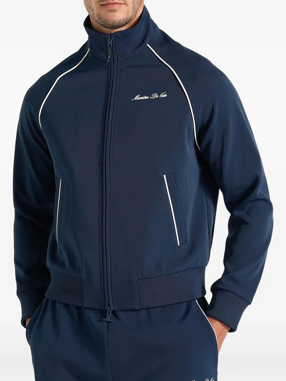Manière De Voir Signature piped track jacket dark navy