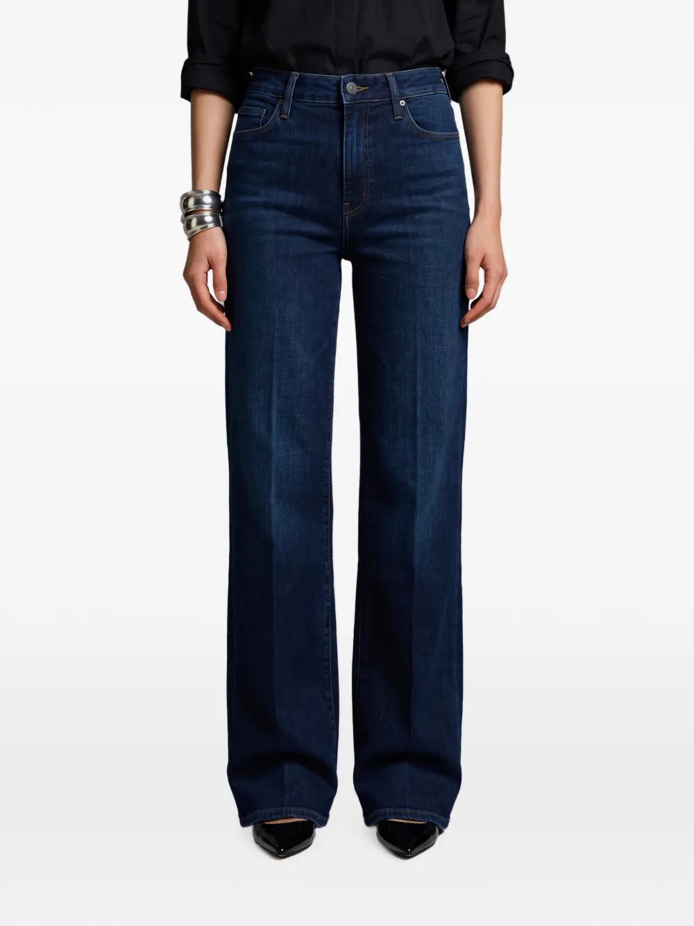 MOTHER logo-embroidery wide-leg jeans