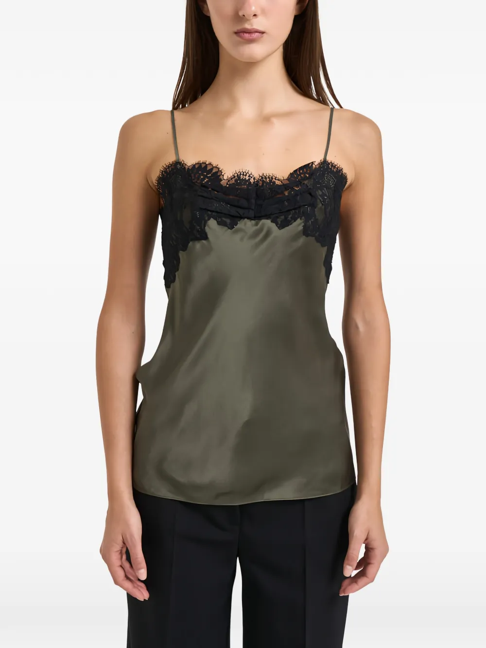 IRO Mouwloze top met kanten afwerking Groen