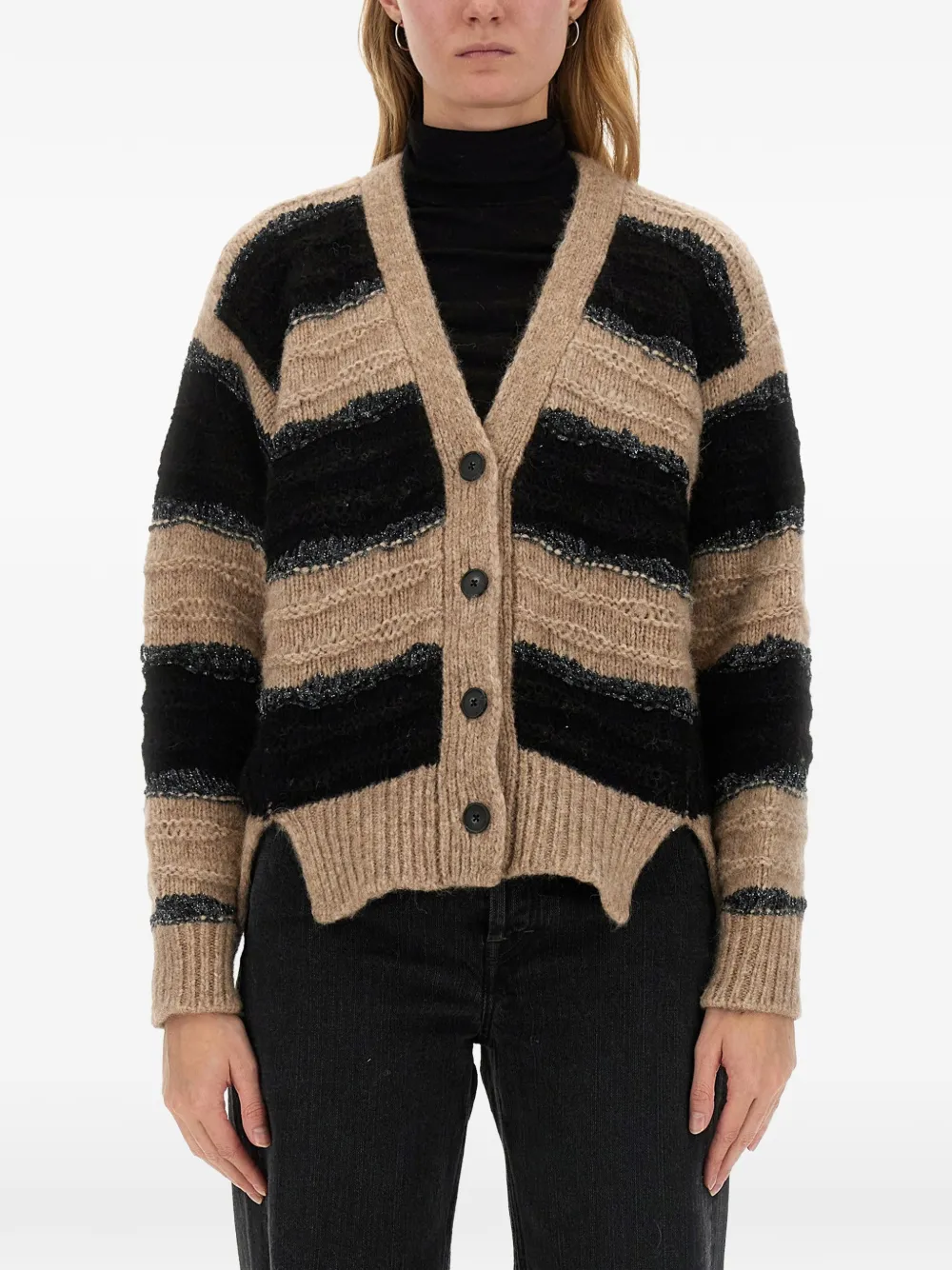 MILA SCHON striped chunky-knit cardigan